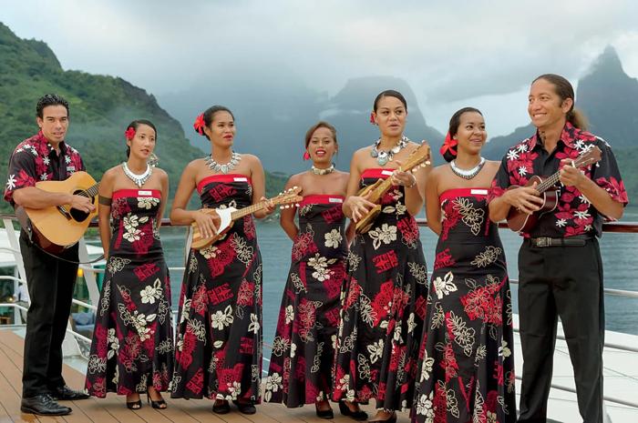 Les Gauguines and Les Gauguins, the Tahitian hosts and entertainers aboard Paul Gauguin Cruises