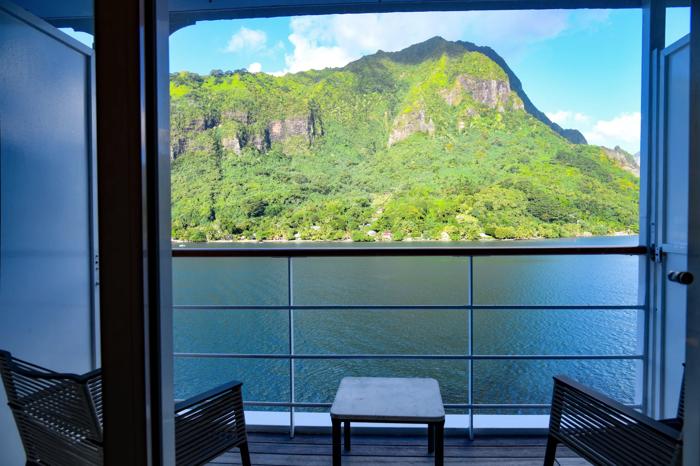 View of Moorea from a Category B veranda stateroom aboard the m/s Paul Gauguin