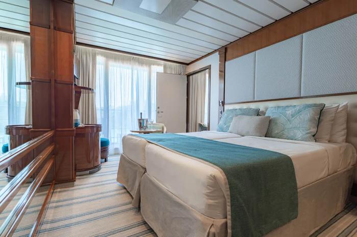 Refurbished stateroom aboard the m/s Paul Gauguin after the 2025 renovation