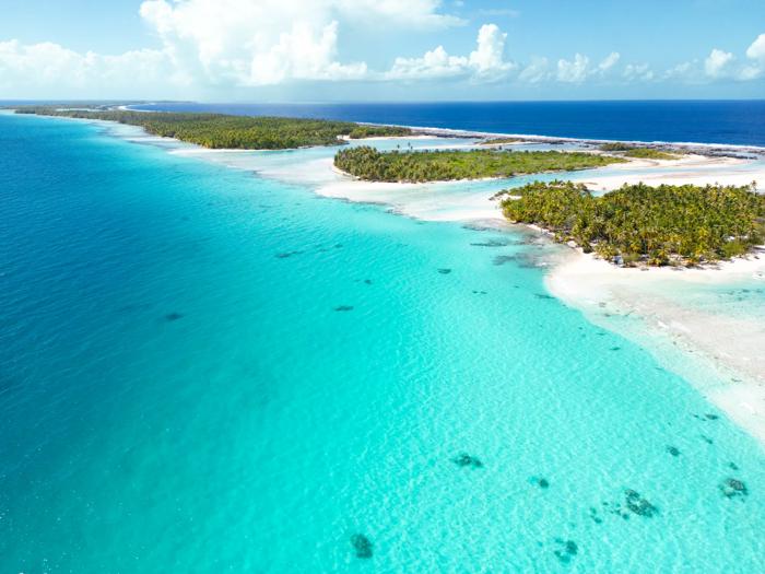 Aerial view of the Rangiroa atoll in the Tuamotu Islands