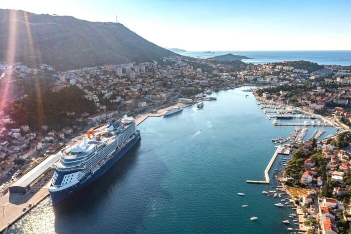 Celebrity Apex cruise ship docked in Dubrovnik, Croatia, on a Celebrity Mediterranean cruise