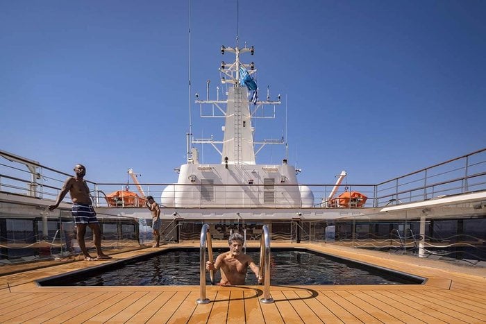 The pool deck aboard Atlas Ocean Voyages World Navigator