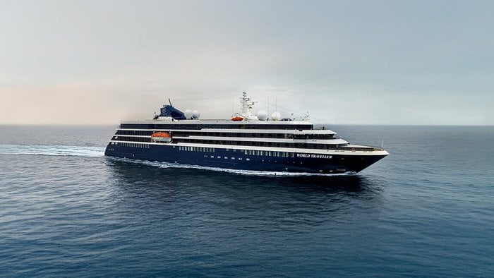 Atlas Ocean Voyages military discount cruise: the luxury expedition yacht World Traveller at sea