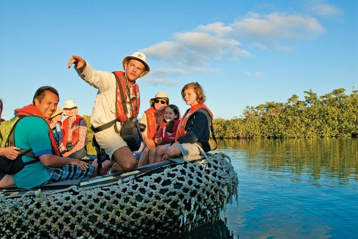 Lindblad naturalist leading a Zodiac excursion in the Galapagos