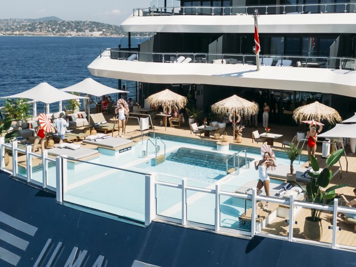 Sunny pool deck aboard the Ritz-Carlton yacht Ilma