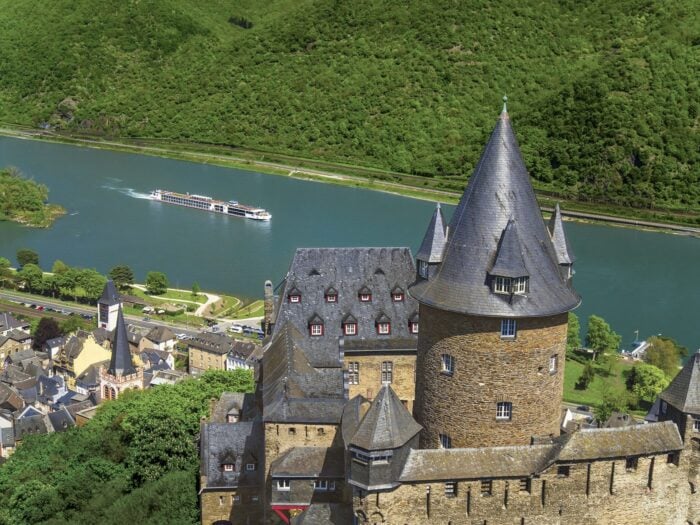 Viking Longship on the Rhine below Stahleck Castle at Bacharach